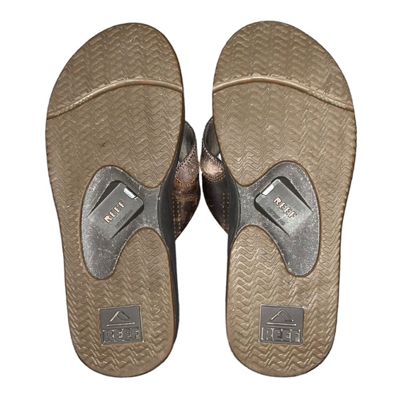 REEF men's leather fanning flip flop in brown Size 10 - Picture 5 of 5